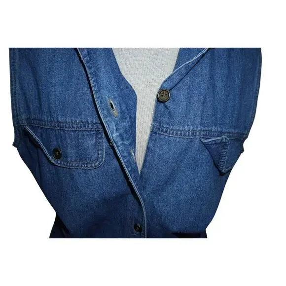 Vintage St. John's Bay Denim Romper – Size 14 M – 100% Cotton Button-Up Playsuit - Picture 4 of 11
